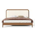 Christopher Knight Home Fynis Modern Acacia Wood Bed Frame with Upholstered Headboard, Brown/Beige, Queen