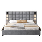 Christopher Knight Home Modern Velvet Upholstered Bed Frame with Padded Headboard & USB Wall Sconce
