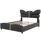 Christopher Knight Home Butterfly-Headboard PU Leather Platform Bed with Wood Slats & Metal Accents