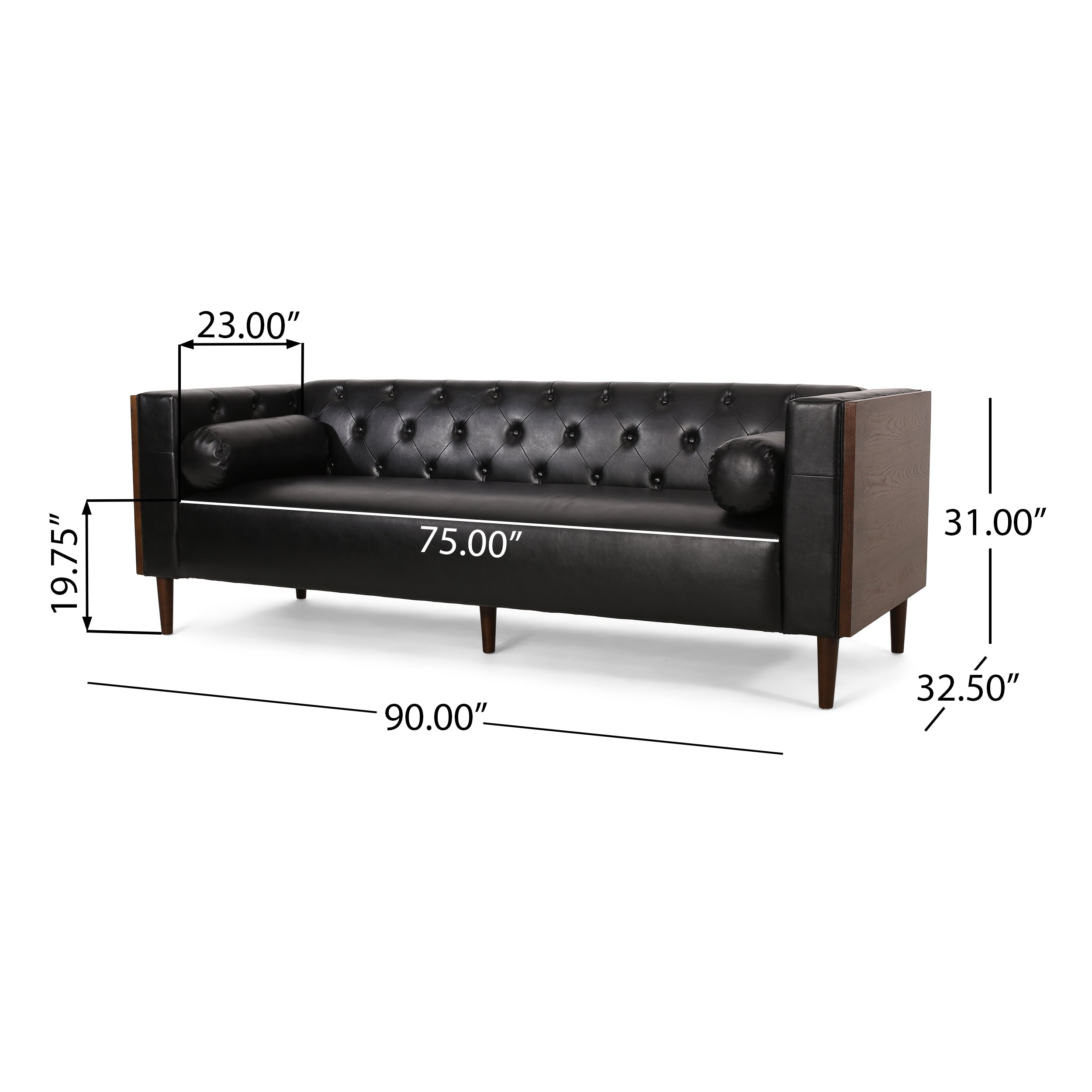 Contemporary Sofa with Diamond Tufting & Wood-Like Accents – Deep Seating Modern Upholstered Couch