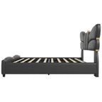 Christopher Knight Home Butterfly-Headboard PU Leather Platform Bed with Wood Slats & Metal Accents