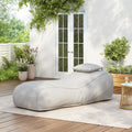 Outdoor Bean Bag Lounge Chair with Headrest, Ergonomic Shredded Foam Patio Lounger, Weather-Resistant Beige Bean Bag Sofa