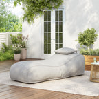 Outdoor Bean Bag Lounge Chair with Headrest, Ergonomic Shredded Foam Patio Lounger, Weather-Resistant Beige Bean Bag Sofa
