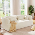 GDFStudio Mason 86" Modern Curved Upholstered 3-Seater Sofa Couch with Rounded Armrests and Pillows, Beige
