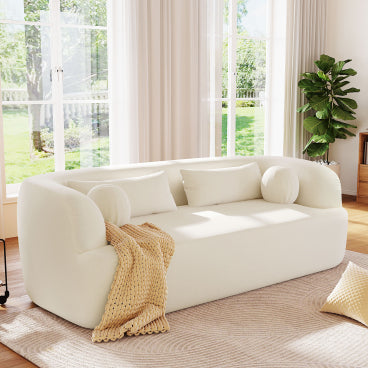 GDFStudio Mason 86" Modern Curved Upholstered 3-Seater Sofa Couch with Rounded Armrests and Pillows, Beige