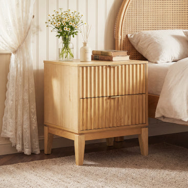 Christopher Knight Home Modern Fluted Wood Nightstand with 2 Drawers, Natural