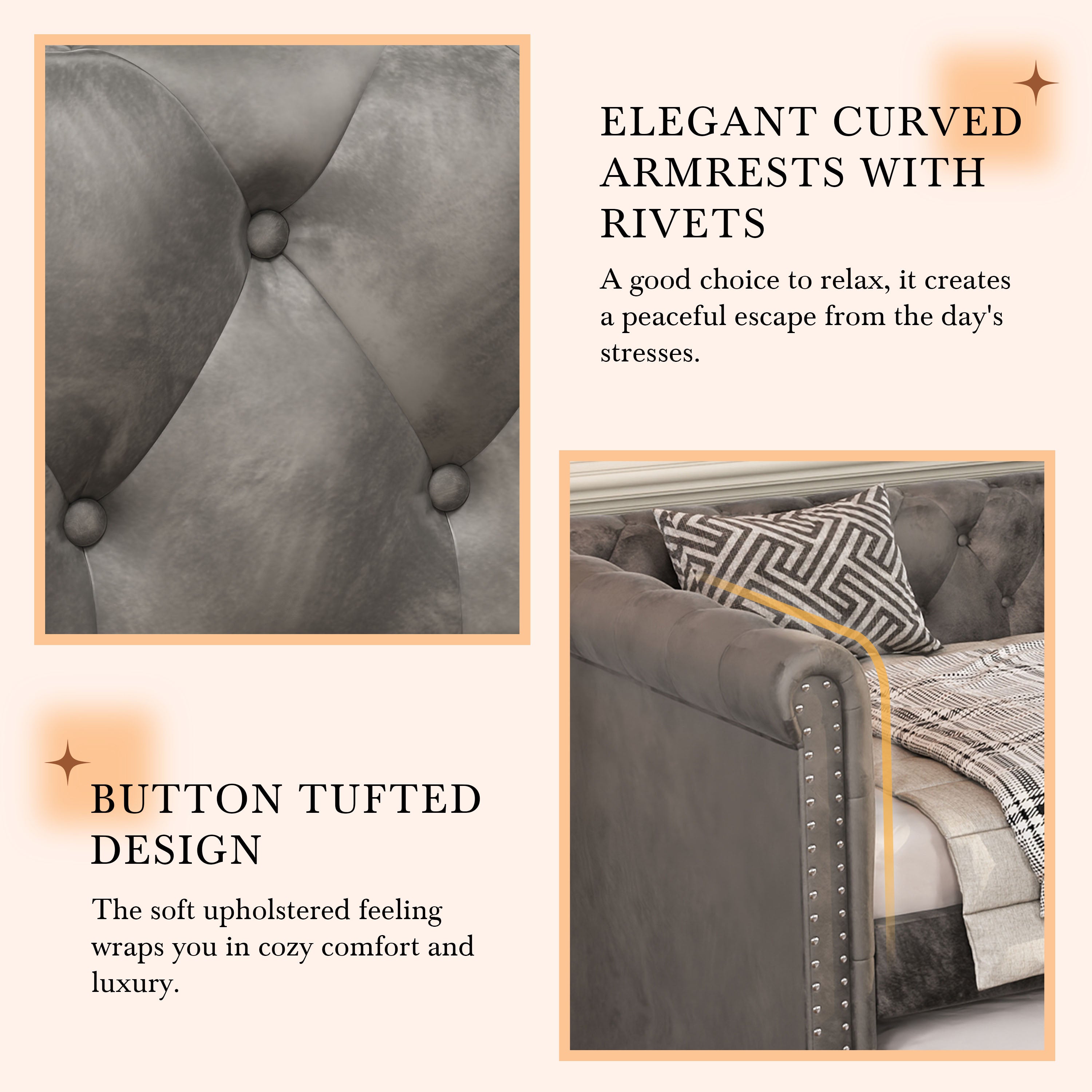 Christopher Knight Home Upholstered Velvet Daybed with Pull-Out Trundle & Tufted Backrest