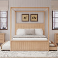 GDFStudio Sandy Modern Canopy Platform Bed with Trundle and Storage Drawers,Queen Size, Natural