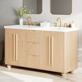 Christopher Knight Home Ashton Modern Wood 59.1" Double Bathroom Vanity with Resin Sinks, Doors & Drawers, Wood
