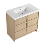 GDFStudio Elara Modern 36 Bathroom Vanity with Resin Sink and Soft-Close Doors, Oak