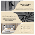 Christopher Knight Home Modern Velvet Upholstered Bed Frame with Padded Headboard & USB Wall Sconce