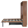 Full Size Murphy Bed with Foldable Desk, Modern Wall Bed in Walnut & White, Space-Saving Bed for Home Office & Guest Room