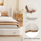 Christopher Knight Home Modern Boucle Upholstered Platform Bed with Solid Wood Base & Wingback Headboard