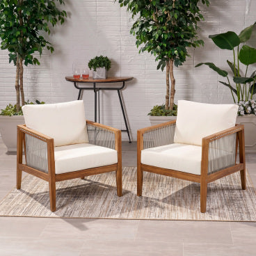 Christopher Knight Home Harrison Outdoor Modern Coastal Acacia Wood and Rope Club Chair, Teak/Beige, Set of 2