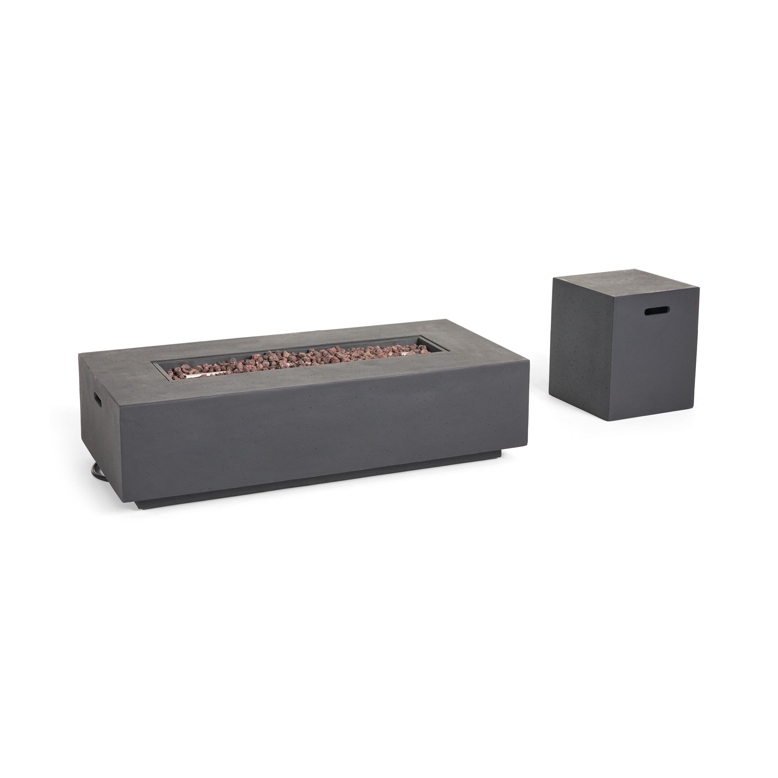 Christopher Knight Home Hearth Outdoor 50,000 BTU Lightweight Concrete Rectangular Fire Pit Table, Dark Gray