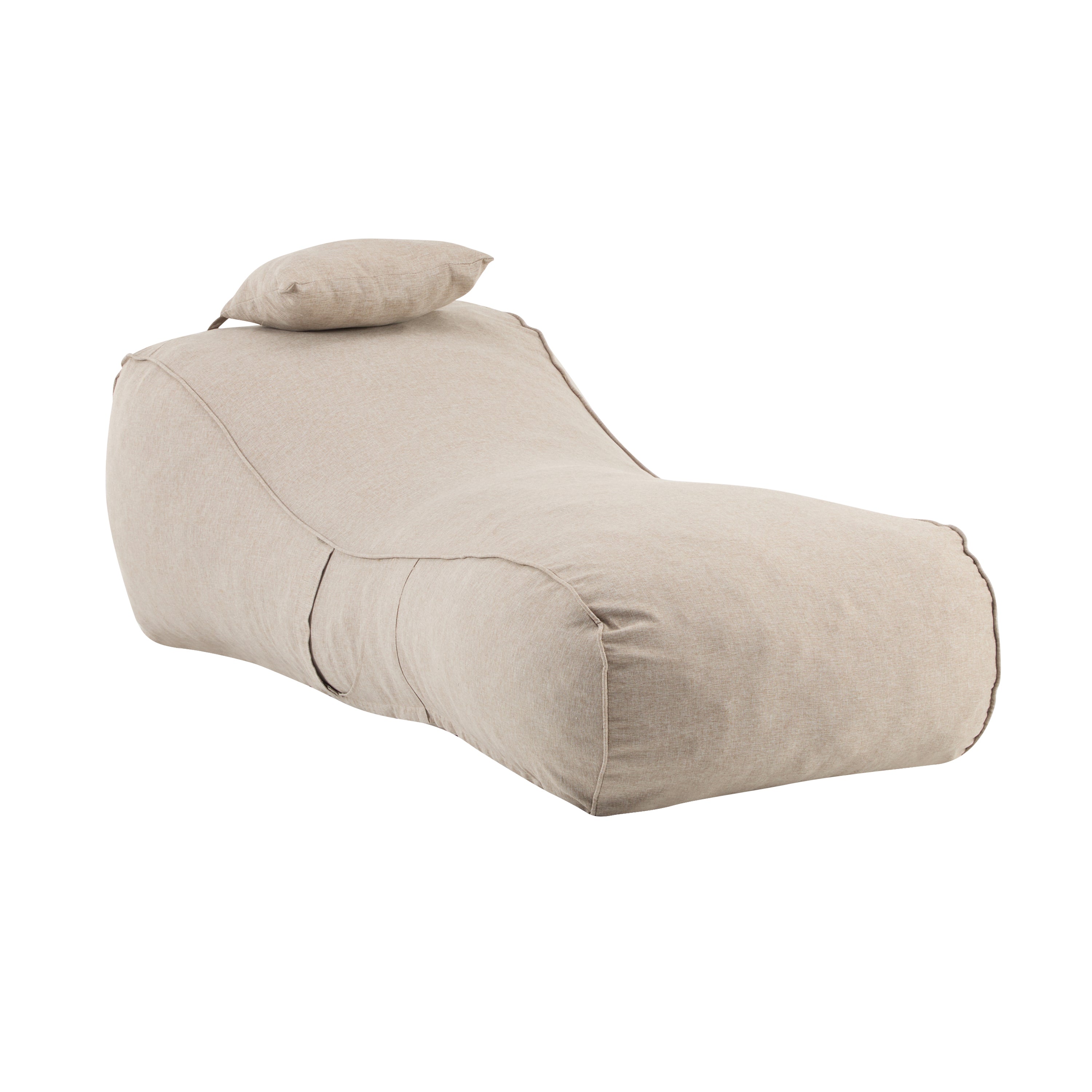 Outdoor Bean Bag Lounge Chair with Headrest, Ergonomic Shredded Foam Patio Lounger, Weather-Resistant Beige Bean Bag Sofa