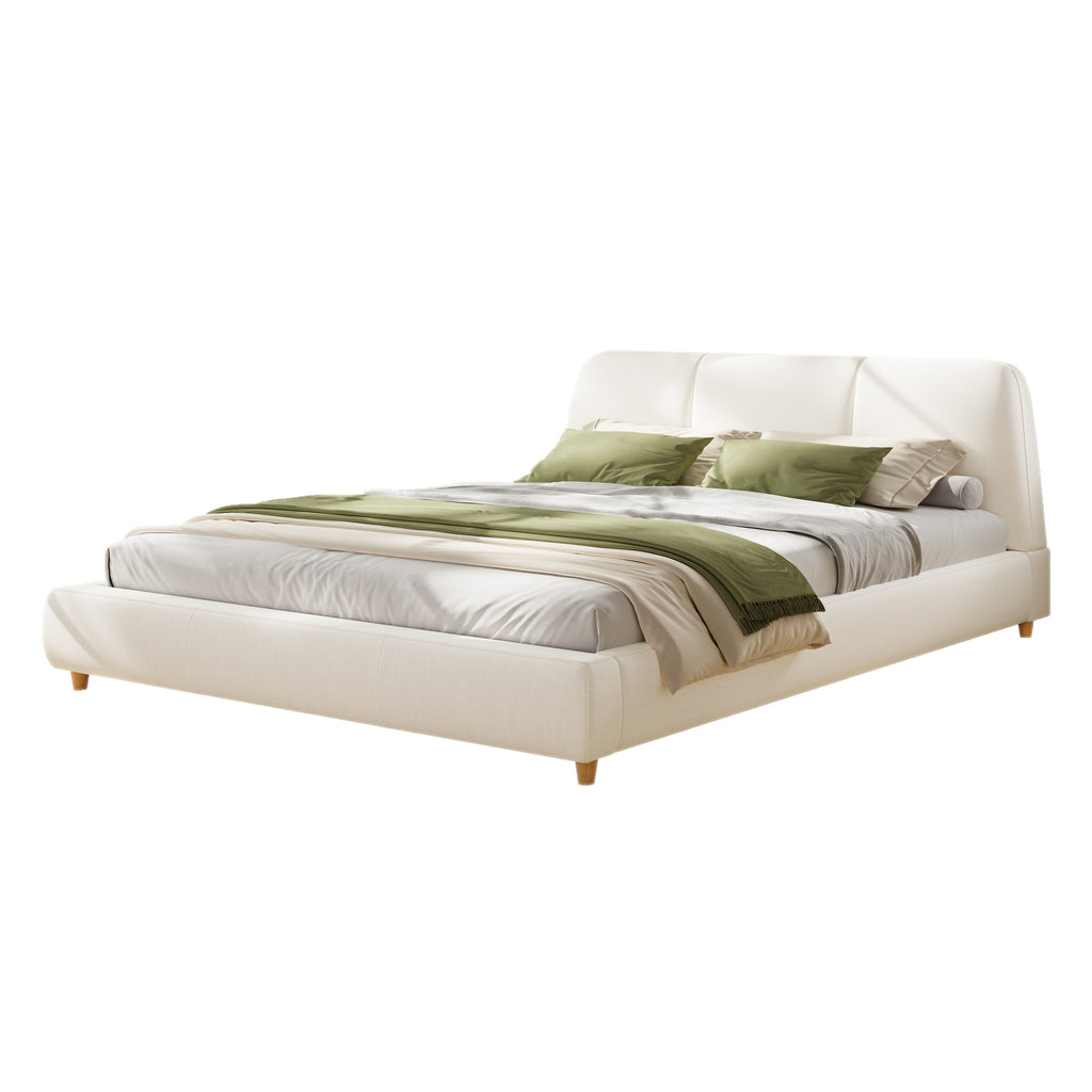 Christopher Knight Home Cotton Linen Upholstered Platform Bed with Solid Wood Legs & Metal Support Frame