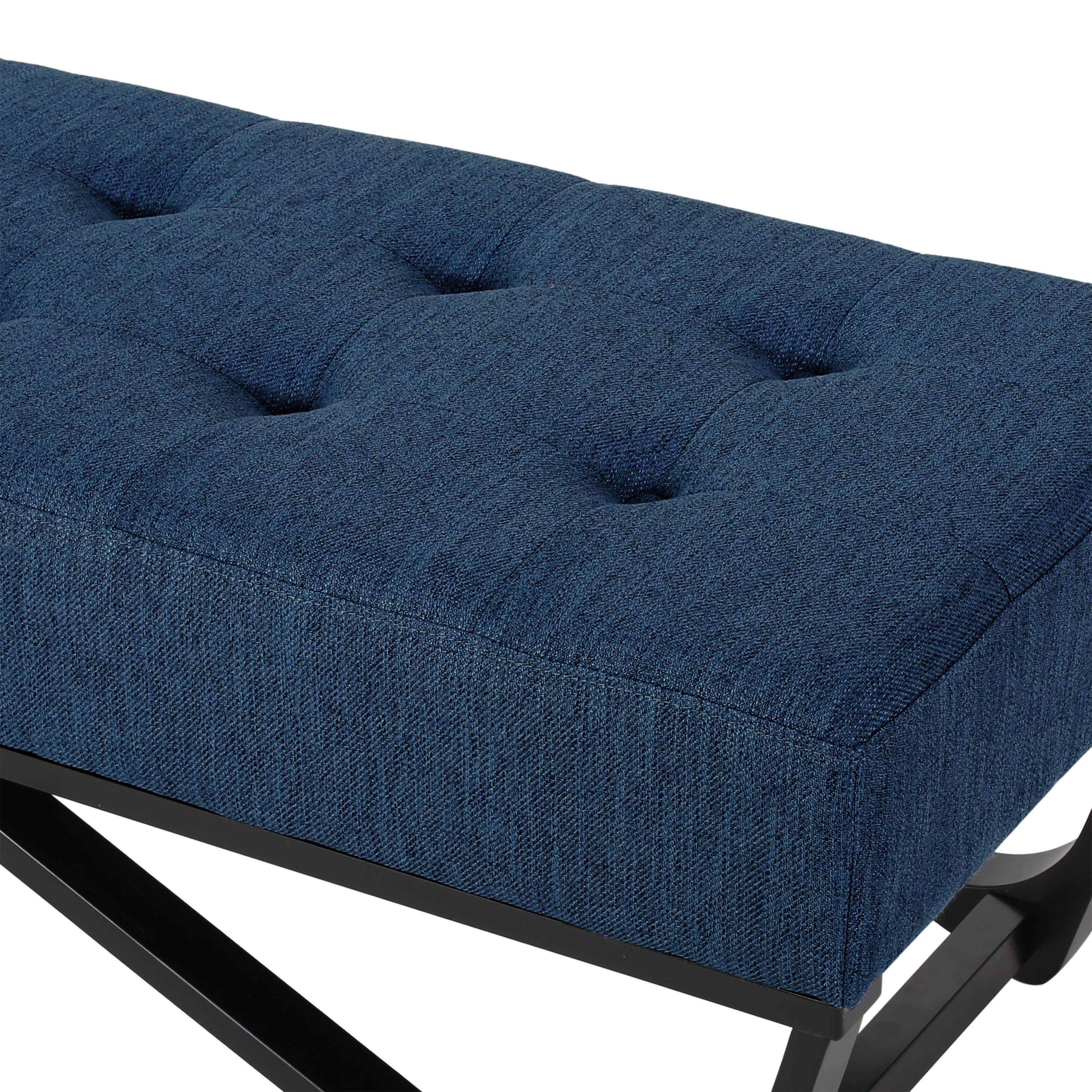 Christopher Knight Home Modern Upholstered Ottoman Bench with Tufted Waffle Stitch & Bentwood Base