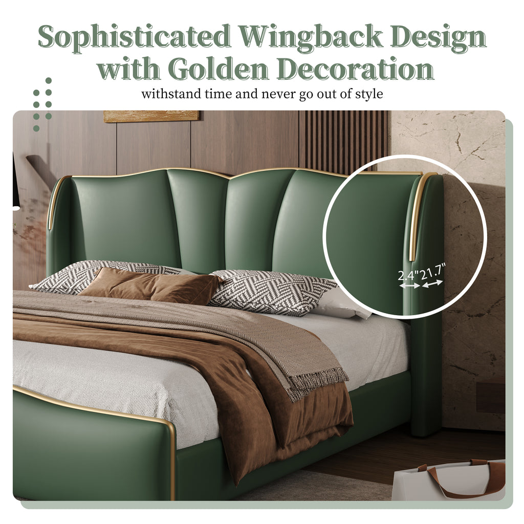Christopher Knight Home Modern PU Leather Platform Bed with Wave Headboard & Wingback Design