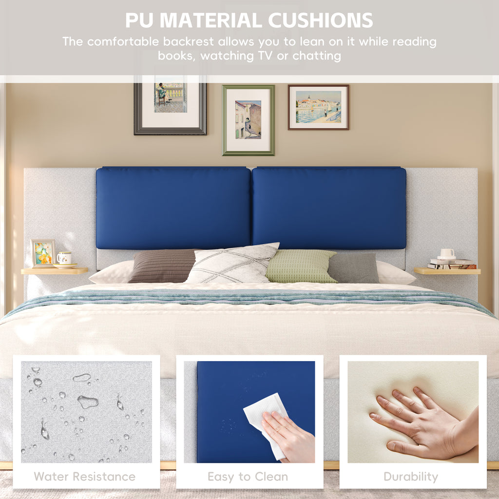 Christopher Knight Home Upholstered Storage Platform Bed with PU Headboard Cushion & Built-In Side Shelves