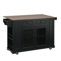 Christopher Knight Home Fenix Modern Wooden 54" Mobile Kitchen Island with Glass Doors, Power Outlet and Open Shelves, Walnut/Black