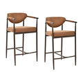 Christopher Knight Home Leontius Iron Faux Leather Counter Stools with Curved Backrest (Set of 2), Reddish Brown