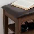 GDFStudio Debby Wood Faux Leather Upholstered?Shoe Rack Bench, Brown