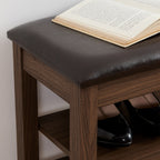 GDFStudio Debby Wood Faux Leather Upholstered?Shoe Rack Bench, Brown