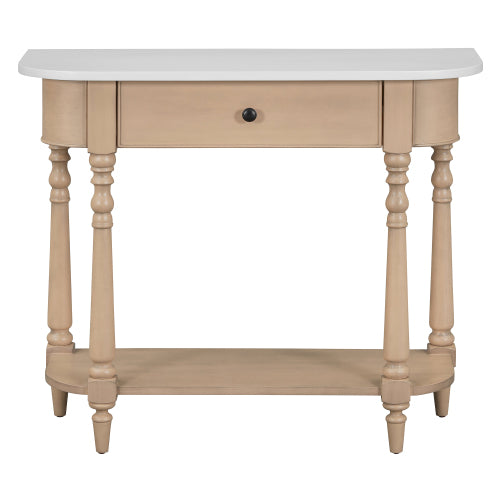 GDFStudio Joanna 36" Solid Wood Console Table with Drawer and Open Shelf, Beige/White