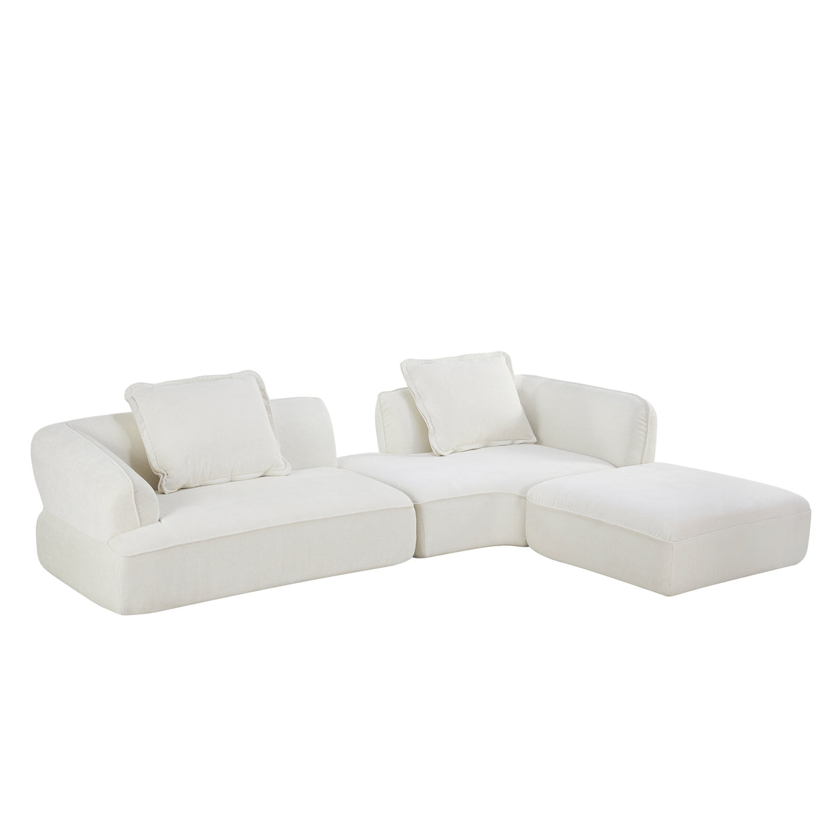 Christopher Knight Home Andrea 121.26'' Modern L-Shaped 4-Seater Upholstered Sectional Sofa with 2 Pillows, White
