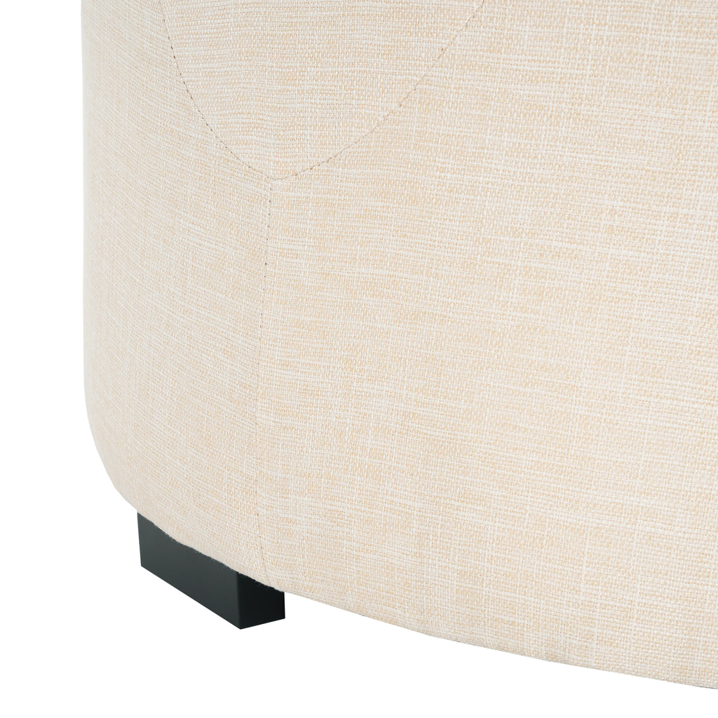 Christopher Knight Home Round Linen Ottoman with Button Tufted Design & Birch Wood Legs – Versatile Footstool and Extra Seating
