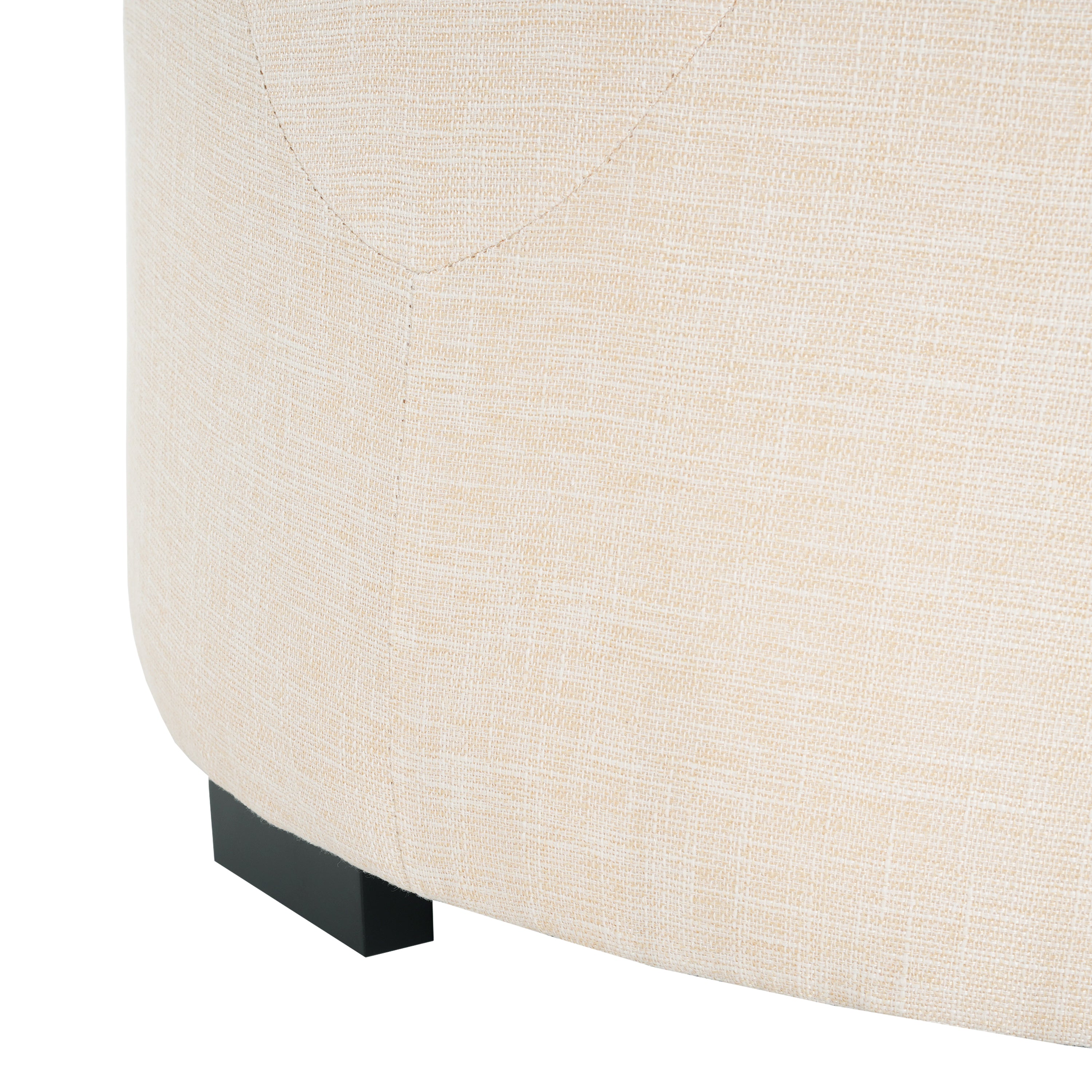 Christopher Knight Home Round Linen Ottoman with Button Tufted Design & Birch Wood Legs – Versatile Footstool and Extra Seating