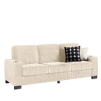 GDFStudio Everly 84" Corduroy Couch with Built-In Cup Holders, Beige