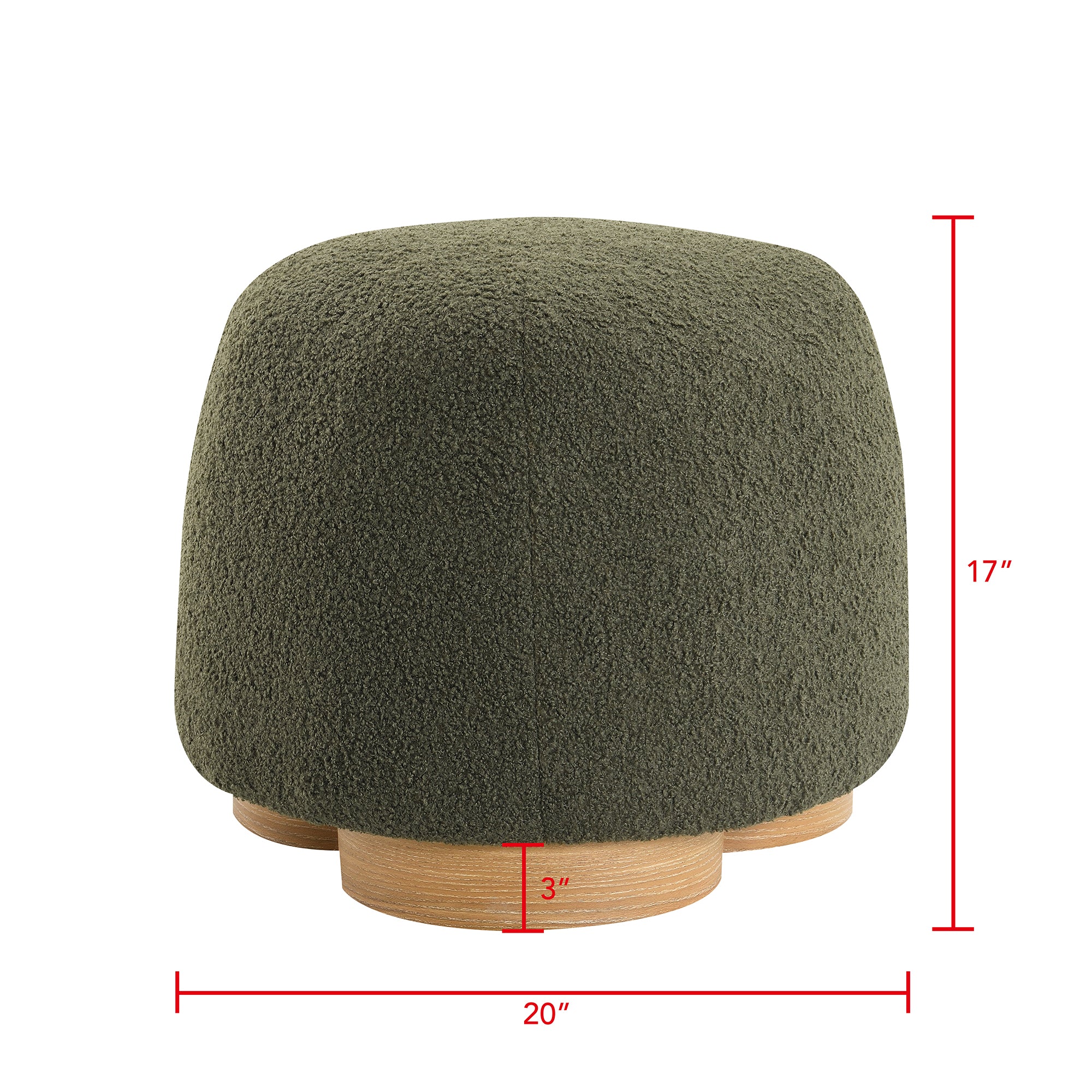 GDFStudio Elowen Round Teddy Fabric Upholstered Ottoman, Olive Green