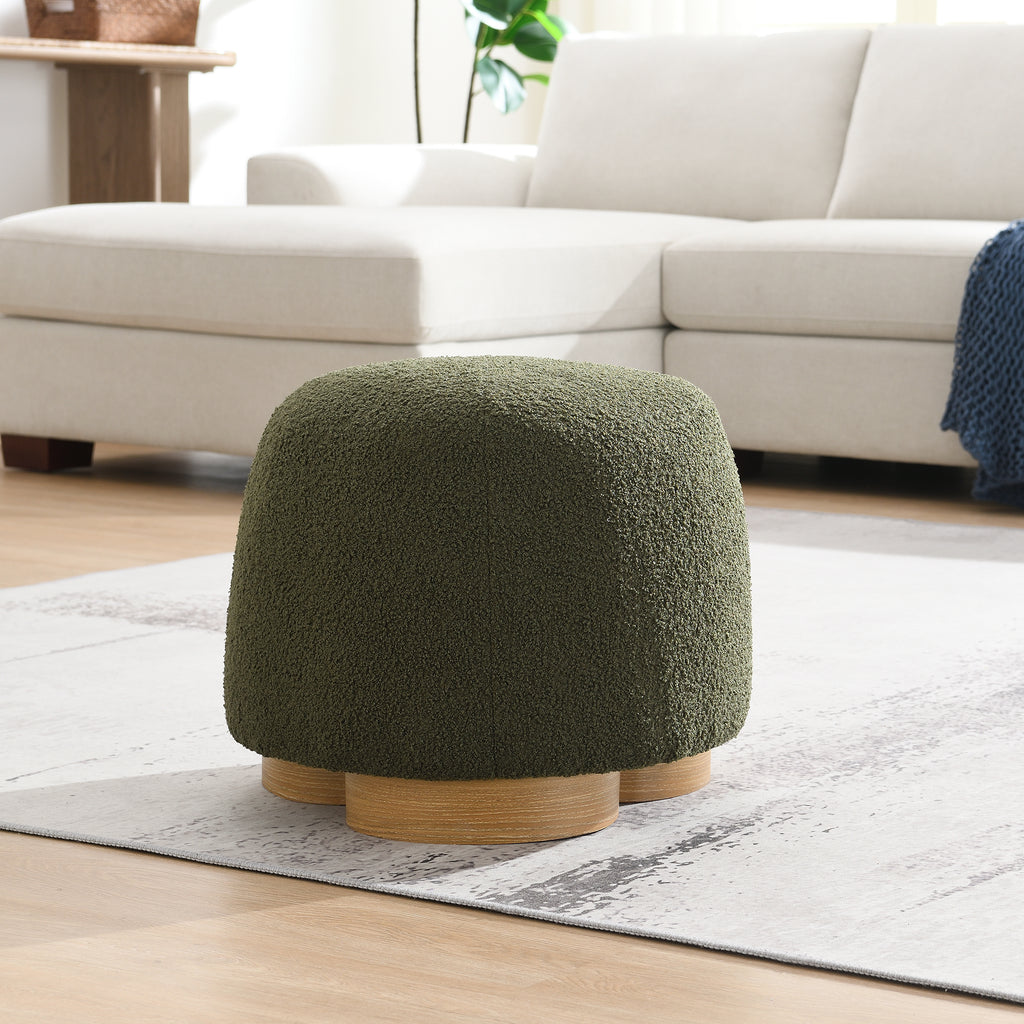 GDFStudio Elowen Round Teddy Fabric Upholstered Ottoman, Olive Green