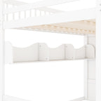 Queen Loft Bed with Wardrobe & Storage Shelves, Solid Wood Loft Bed with Staircase for Bedroom