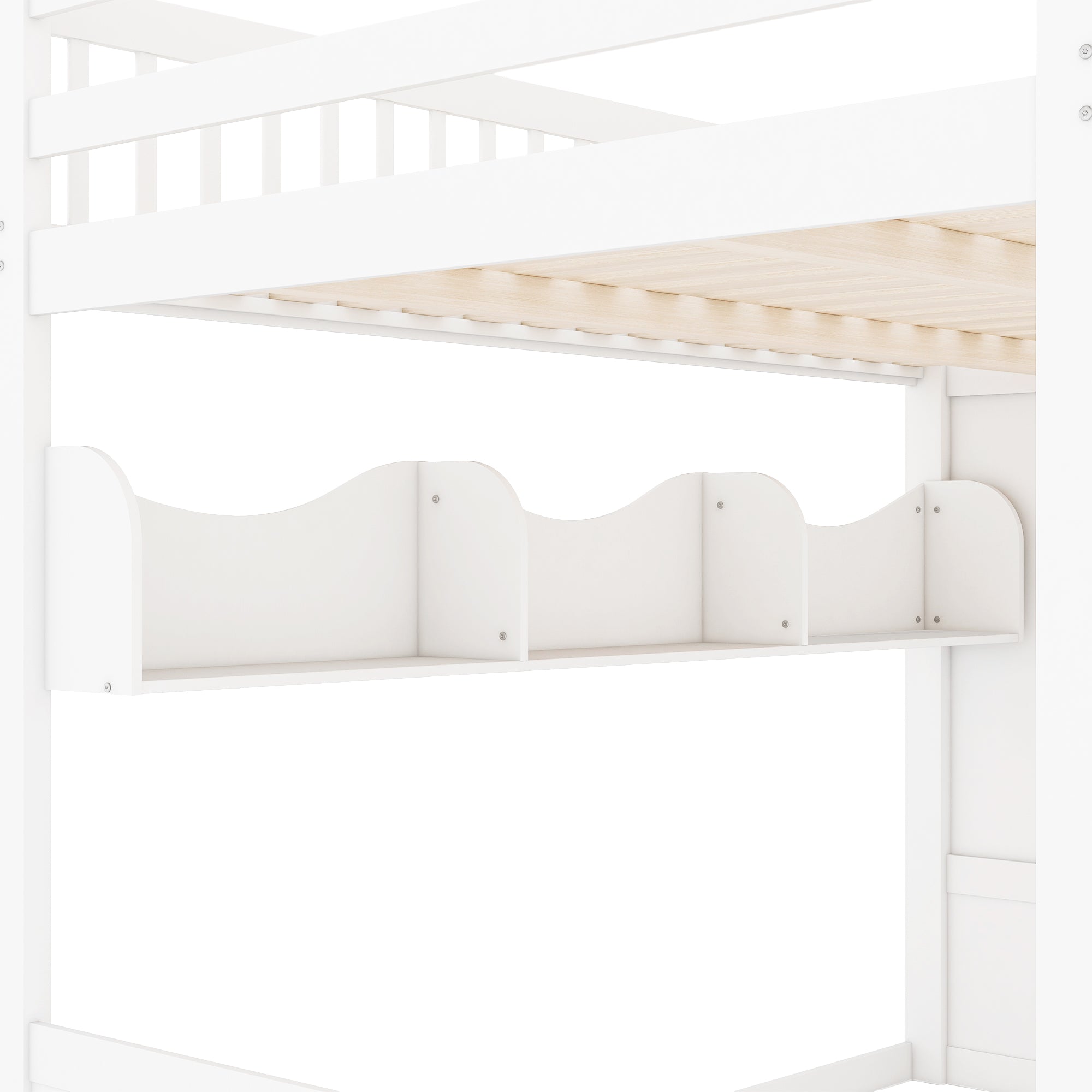Queen Loft Bed with Wardrobe & Storage Shelves, Solid Wood Loft Bed with Staircase for Bedroom