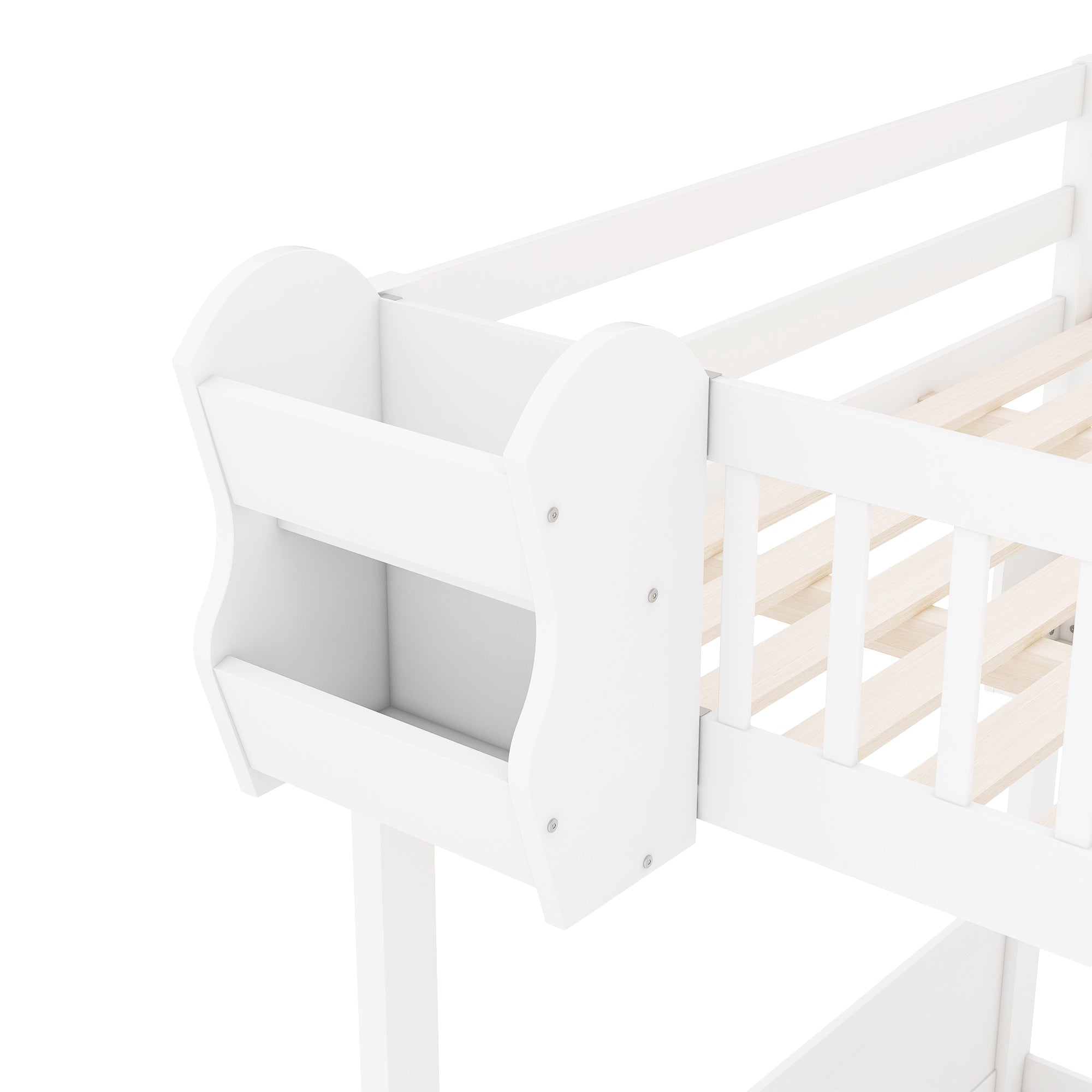 Queen Loft Bed with Wardrobe & Storage Shelves, Solid Wood Loft Bed with Staircase for Bedroom