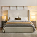 Christopher Knight Home Heino Modern Upholstered Floor Bed with Wingback, Chenille, Queen