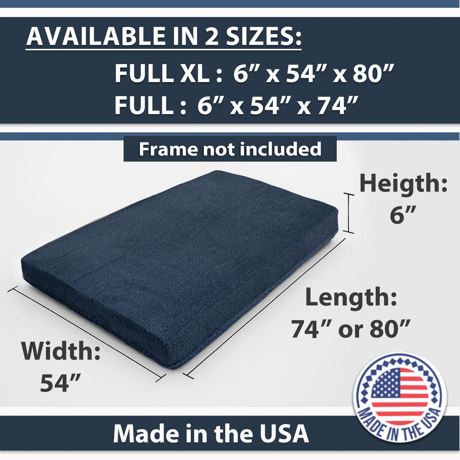 GDFStudio Melville Memory Foam Futon Mattress – Foldable Sofa Bed Cushion with Washable Cover (Frame Not Included)