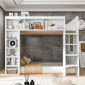 Queen Loft Bed with Storage Cabinets & Bookshelf, Solid Wood Loft Bed with Ladder for Small Bedrooms