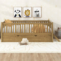 GDF Studio Kids Wooden Platform Bed with Semi-Enclosed Fence & Pull-Out Trundle