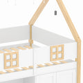 Kids House Loft Bed with Storage Shelves & Staircase, LED Wooden Bed Frame with Roof and Windows