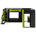 L-Shaped Twin Bunk Bed with LED Lights, USB Ports, TV Stand & Storage Shelves, Solid Wood Gaming Bed Frame