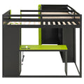 L-Shaped Twin Bunk Bed with LED Lights, USB Ports, TV Stand & Storage Shelves, Solid Wood Gaming Bed Frame