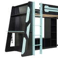 L-Shaped Twin Bunk Bed with LED Lights, USB Ports, TV Stand & Storage Shelves, Solid Wood Gaming Bed Frame
