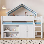 GDF Studio Loft Bed with Canopy Roof and Storage Cabinet, Full Size