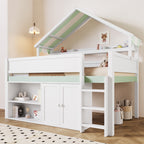 GDF Studio Loft Bed with Canopy Roof and Storage Cabinet, Full Size