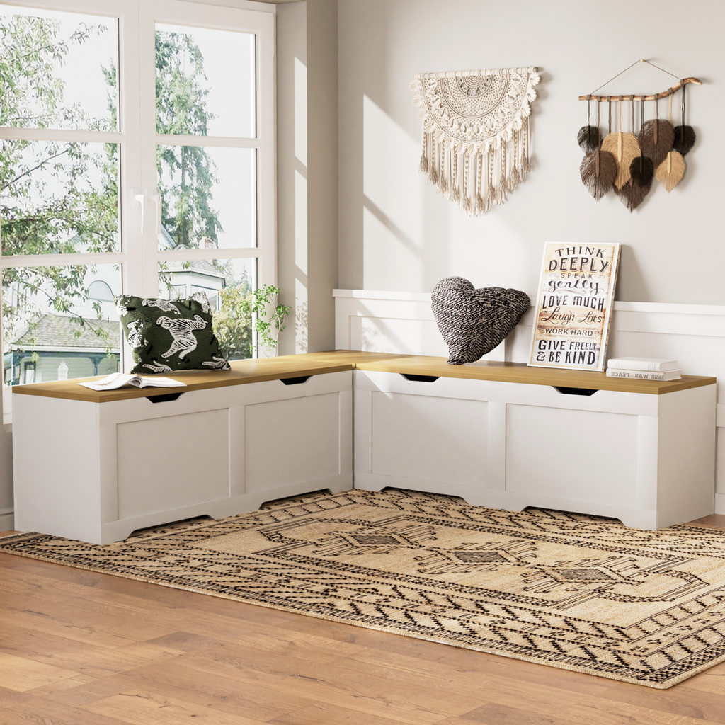 GDFStudio Gaela Farmhouse L-Shaped Storage 63" Benches