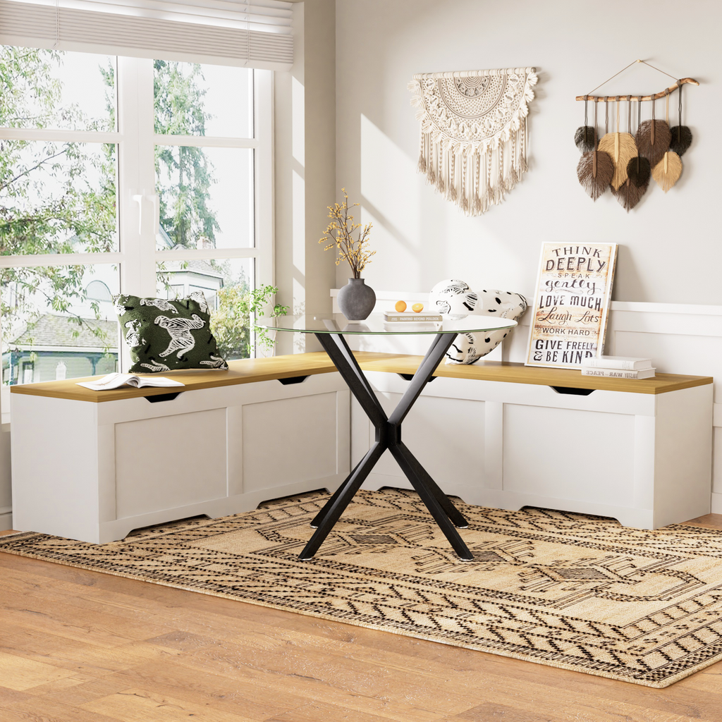 GDFStudio Gaela Farmhouse L-Shaped Storage 63" Benches